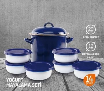 Emaye Yoğurt Mayalama Seti -Lacivert