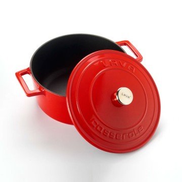LAVA DÖKÜM YUVARLAK TENCERE. FOLK ÇAP(Ø) 22CM. - KIRMIZI