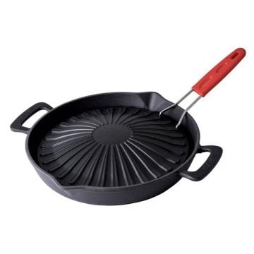 LAVA DÖKÜM HARİCİ GRİLL DÖKÜM TABLALI TAVA. METAL KULPLU TAVA VE HARİCİ SAPLI GRİLL PLATE. ÇAP(Ø)32CM.