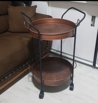 SERVIS ARABASI YUVARLAK  BAKIR TEPSİ 45 CM