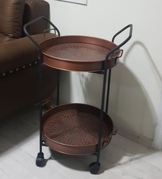 SERVIS ARABASI YUVARLAK  BAKIR TEPSİ 45 CM