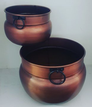 BAKIR ESKİTME DEKORATİF ODUNLUK İKİLİ SET