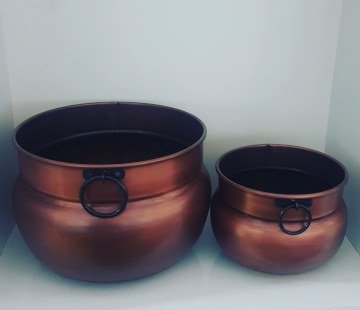 BAKIR ESKİTME DEKORATİF ODUNLUK İKİLİ SET