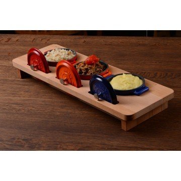 LAVA DÖKÜM AHŞAP STAND 3.LÜ ÇAP10CM. MİNİ YUVARLAK TENCEREYE UYGUN.