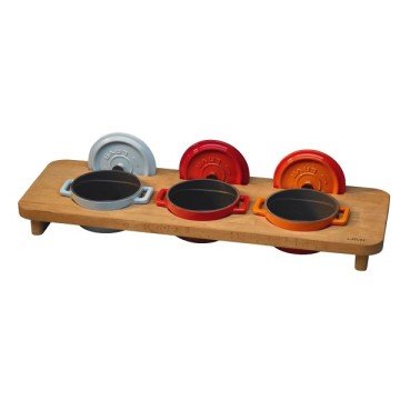 LAVA DÖKÜM AHŞAP STAND 3.LÜ ÇAP10CM. MİNİ YUVARLAK TENCEREYE UYGUN.