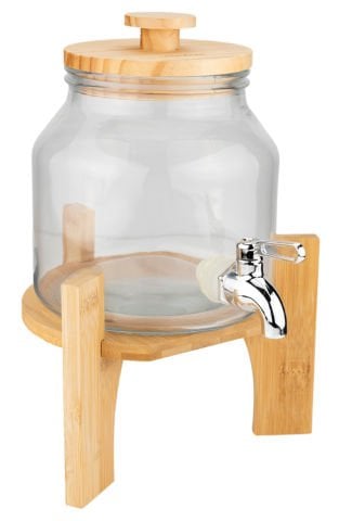 Fuente - Ahşap  Kapak ve Bambu Standlı Cam Sebil 1.5L