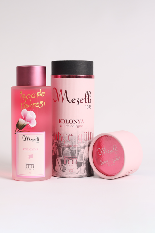 Meselli Bahçe Gülü Kolonyası 240ml El Boyaması Cam Şişe (Özel Varaklı Hediyelik Kutu)