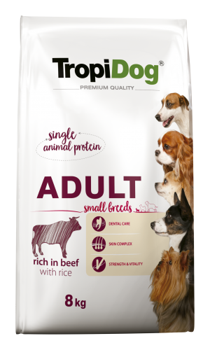TropiDog Premium Adult Smallbreeds rich in beef with rice 8kg