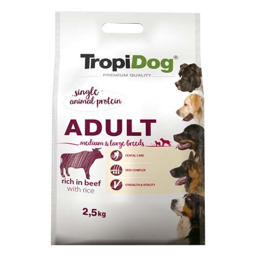 TropiDog Premium Adult M&L breeds  rich in beef with rice 2,5kg