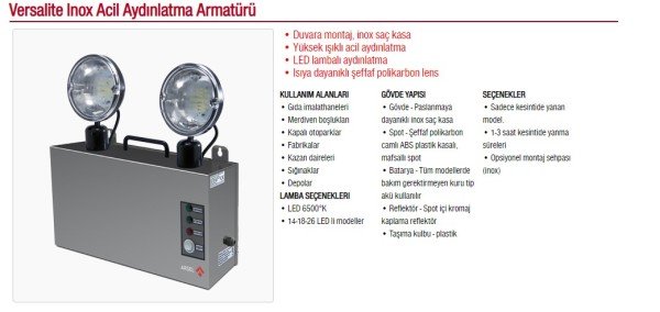 Versalite Inox Acil Aydınlatma Armatürü