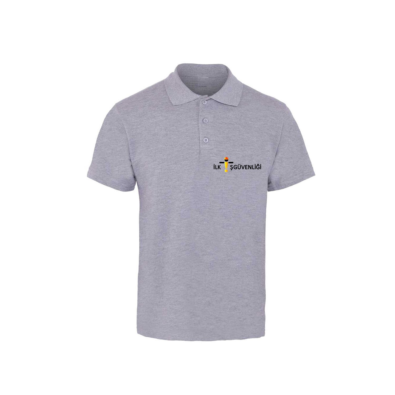 Polo Yaka Logo Baskılı Gri T-Shirt