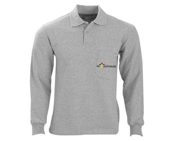 Polo Yaka Logo Baskılı Sweat Gri