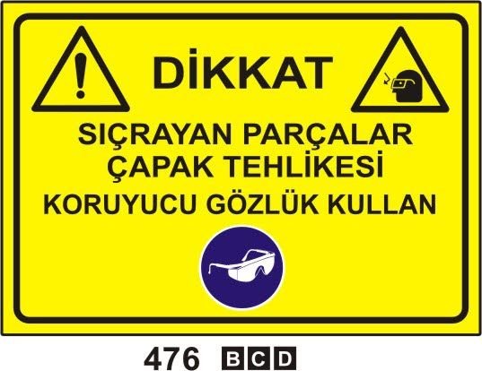 Dikkat Sıçrayan Parçalar Çapak Tehlikesi Koruyucu Gözlük Kullan