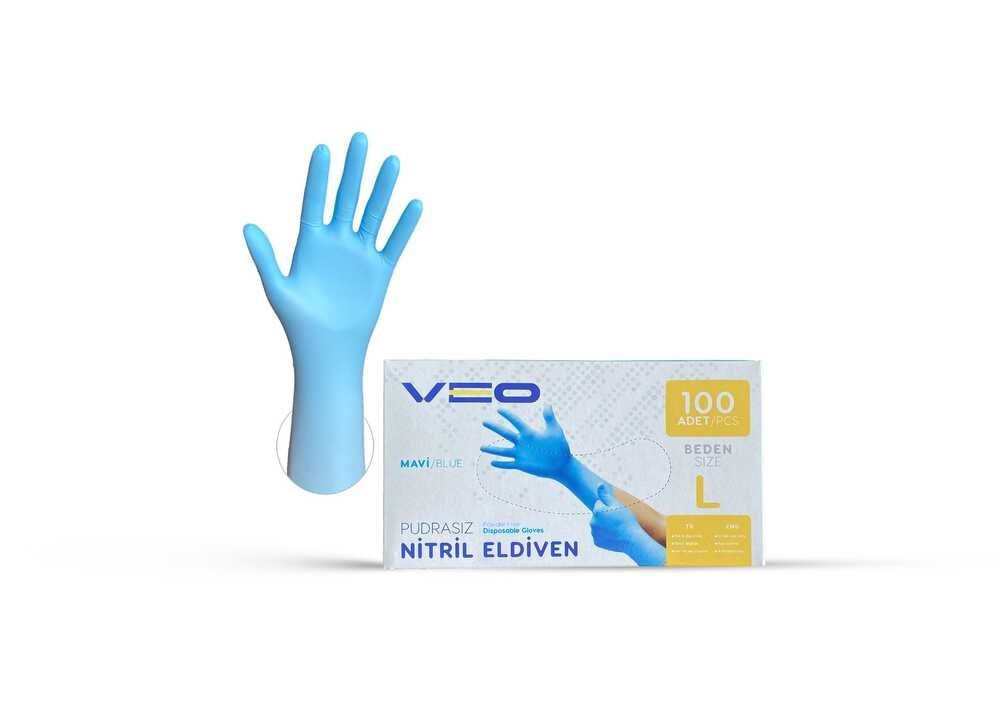 Veo K350 Tek Kullanımlık Pudrasız Nitril Eldiven (100 Adet/Kutu)