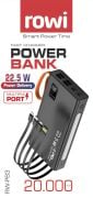 20000 mAh 22.5W Hızlı Şarj Dahili Kablolu Rowi Powerbank