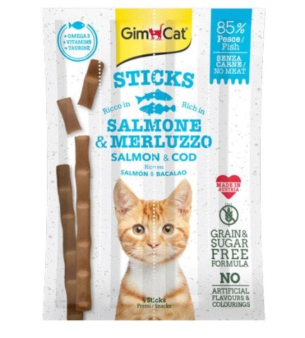 GimCat Sticks Somon & Atlantik Morina TAHILSIZ Ödül Çubukları 4'lü 20 gr