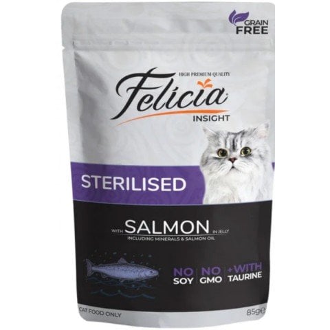 Felicia Jöle İçinde Somonlu Taurinli Tahılsız Kısırlaştırılmış Yaş Kedi Maması 85 gr