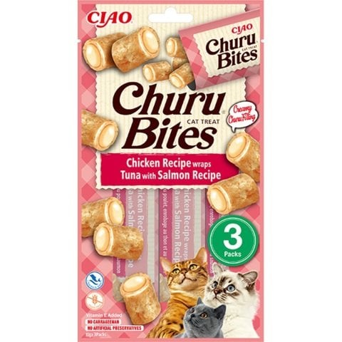 Ciao Churu Bites Tavuk Sargılı , Ton Balıklı ve Somonlu Kedi Ödül Maması 3 x 10 Gr