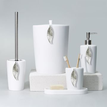 Leaf Banyo Seti Beyaz Gümüş
