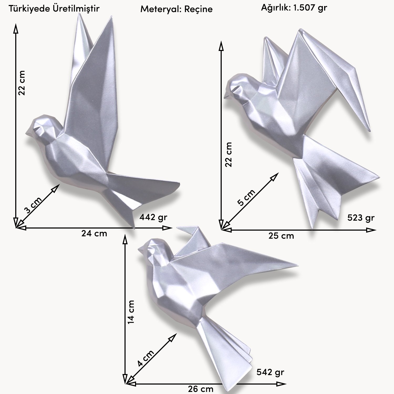 3x Mouette silver decorative bird