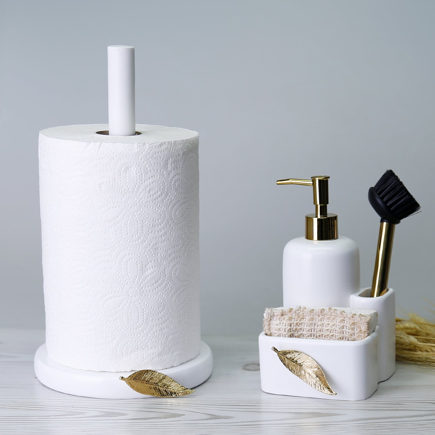 Leaf Paper Towel Holder White Gold