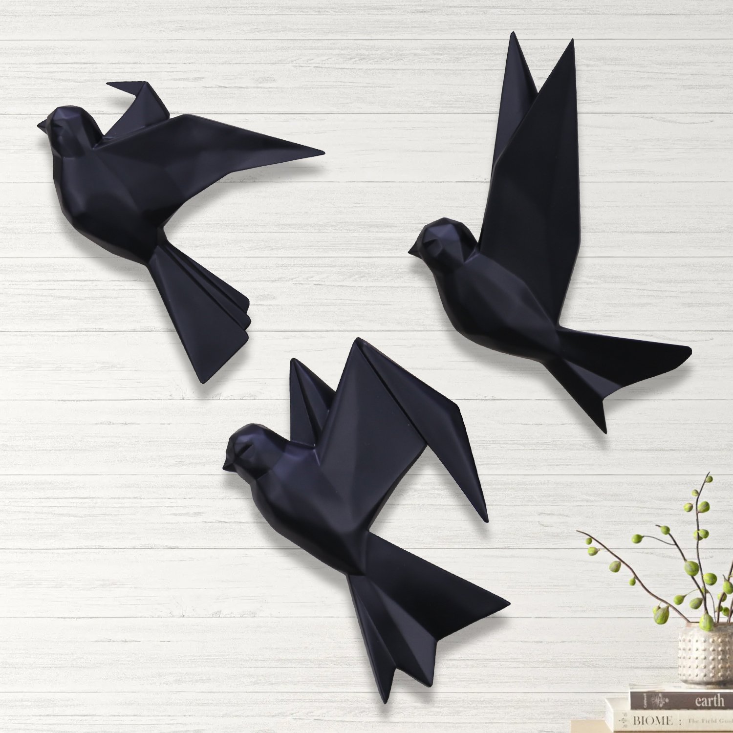 Mouette 3x black ornamental bird