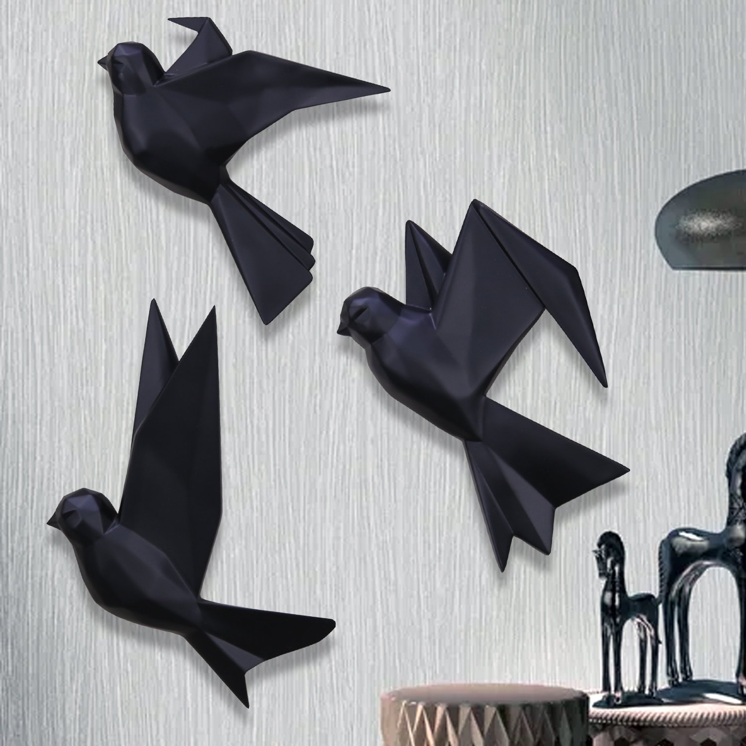 Mouette 3x black ornamental bird