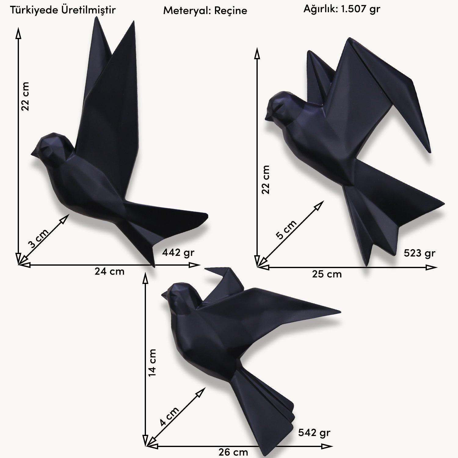 Mouette 3x black ornamental bird