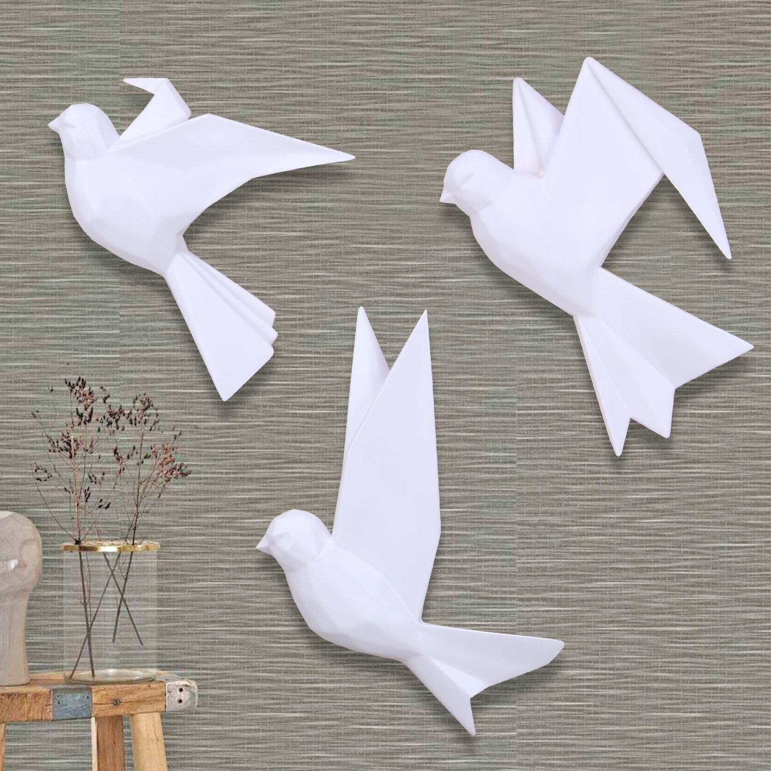 Mouette 3'lü Dekoratif Kuş Beyaz