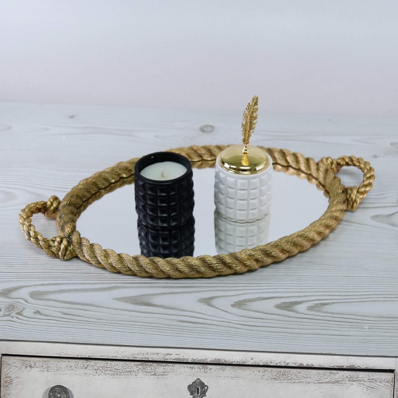 Rope Aynalı Tepsi Altın