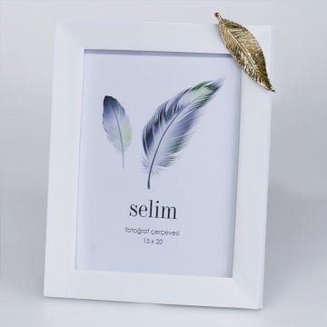 15x20 Yapraklı Çerçeve Beyaz Altın