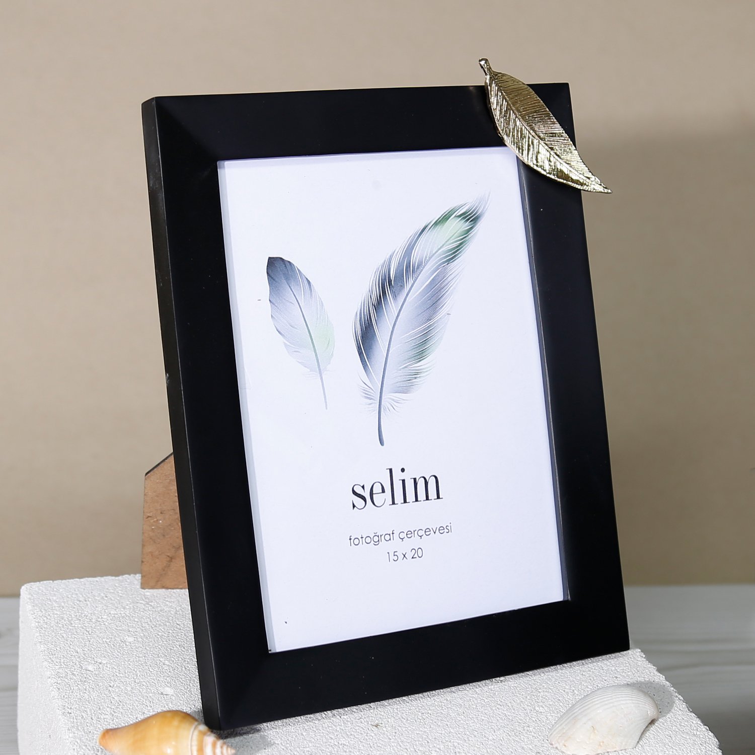 15x20 Yapraklı Çerçeve Siyah Altın