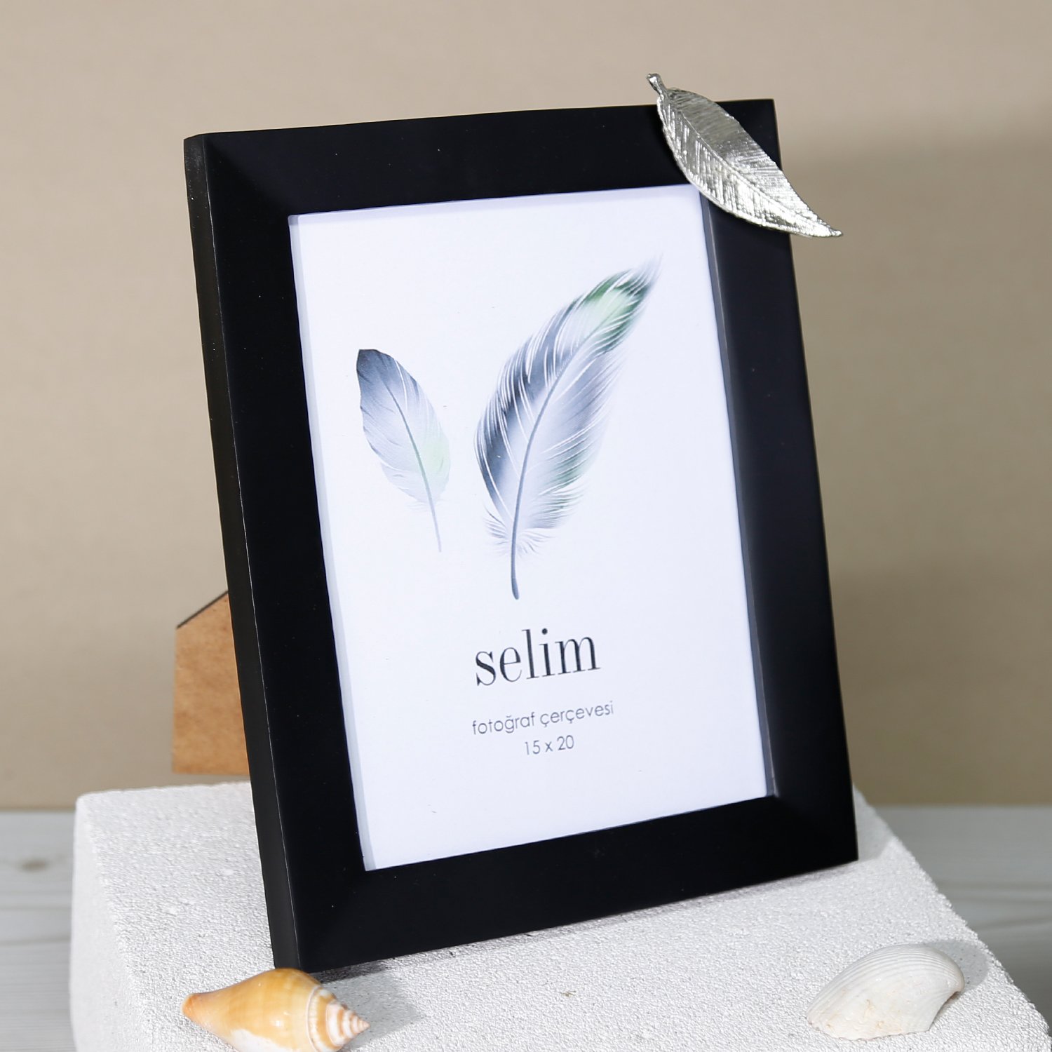 15x20 Yapraklı Çerçeve Siyah Gümüş