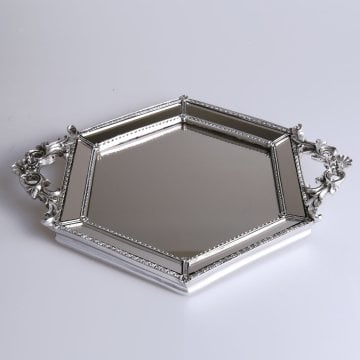 Hexagon Mirror Silver Tray