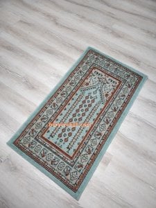 1+1 = 2 Adet Halı Sarayı Asya Namazlık Seccade İnce 10503Y7 Yeşil Simli 65x115 cm