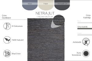 NETRA C-1512 NAVY MULTY XW Farklı Örgü Dokusuna Sahip El Dokuma Naturel Jüt Hasır Halı
