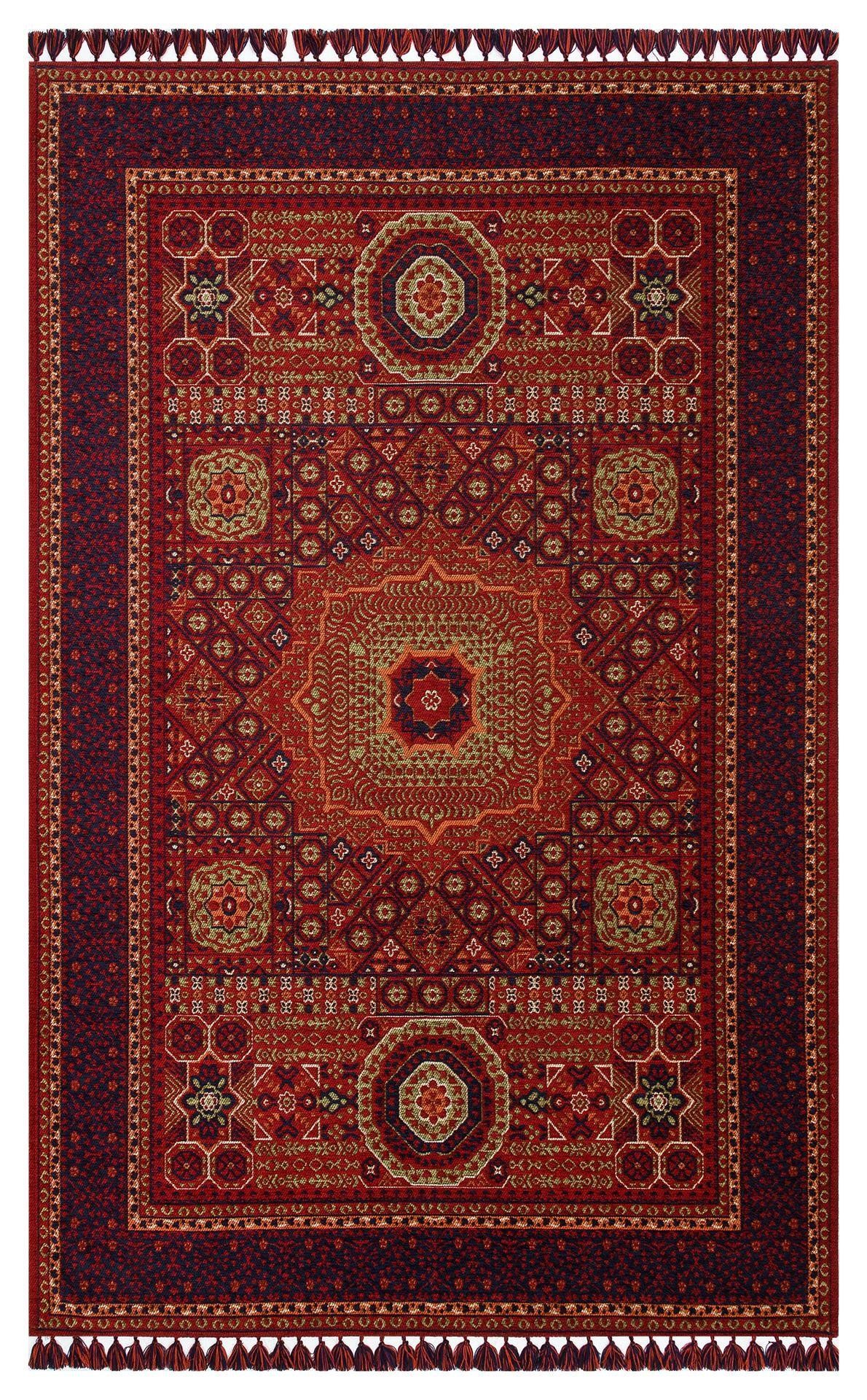 Eko Halı BUHARI BHR 10 MULTY Afgan / Yağcıbedir Desenli Hav Toz Vermez Yıkanabilir Kaymaz İnce Dokuma Halı 120X180 cm