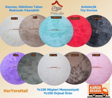 Yamalı Home Peluş Tavşan Tüyü 140x140cm Kaymaz Yuvarlak Halı