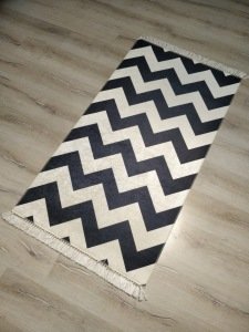 YamalıHome Style V7803 Siyah Beyaz Zigzag 80x150 cm Baskı Kilim