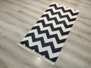 YamalıHome Style V7803 Siyah Beyaz Zigzag 80x150 cm Baskı Kilim