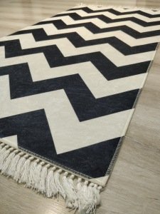 YamalıHome Style V7803 Siyah Beyaz Zigzag 80x150 cm Baskı Kilim