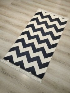 YamalıHome Style V7803 Siyah Beyaz Zigzag 80x150 cm Baskı Kilim