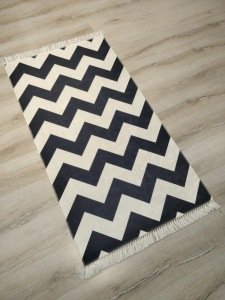 YamalıHome Style V7803 Siyah Beyaz Zigzag 80x150 cm Baskı Kilim