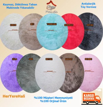 Doğuş Peluş Tavşan Tüyü 140x200cm Kaymaz Tabanlı Oval Halı