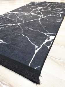 EvaLife Marble Siyah Mermer Baskı Kilim 80x150 cm