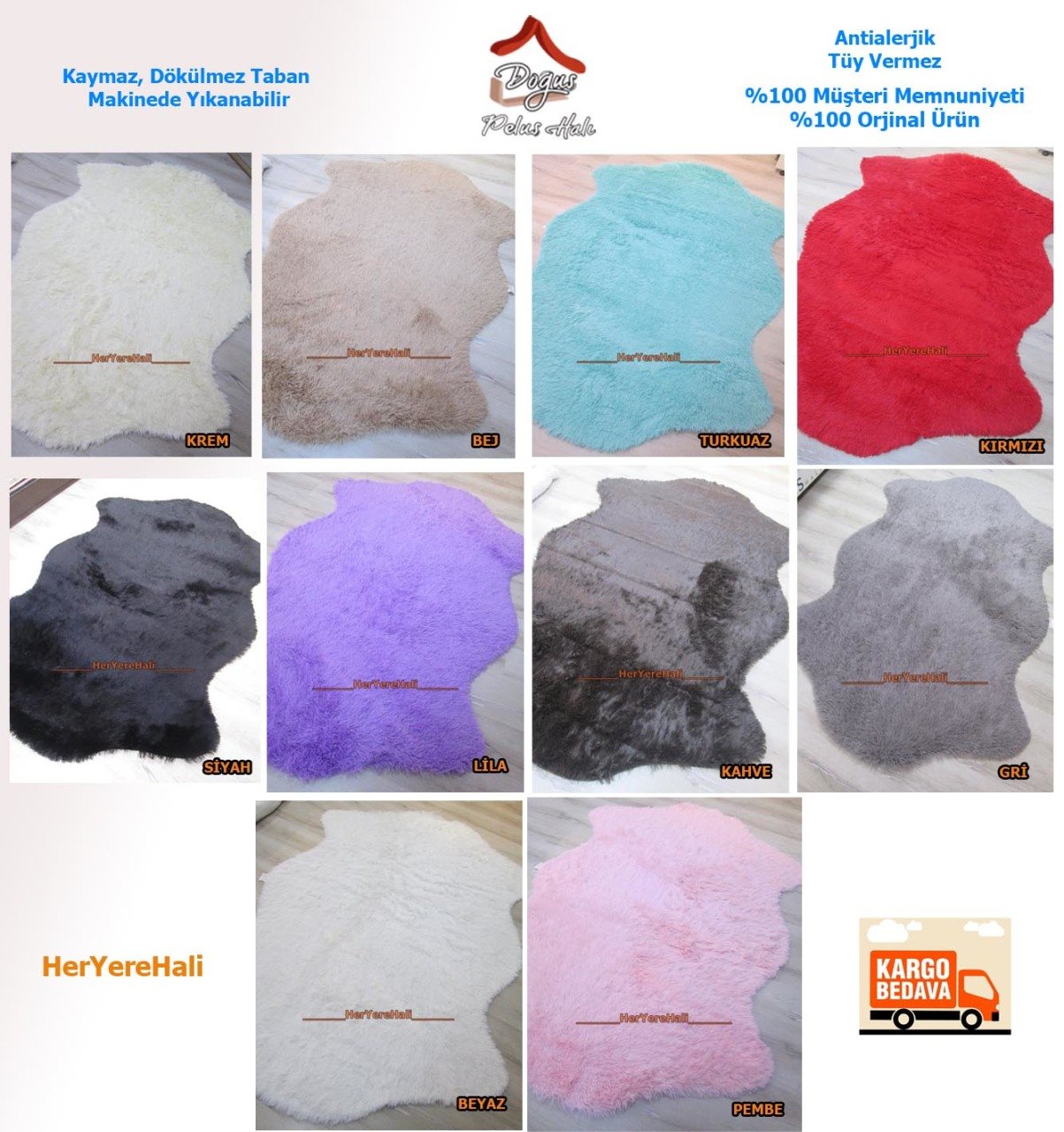 Doğuş Peluş Tavşan Tüyü 80x140cm Kaymaz Tabanlı 2Kafa Post Halı