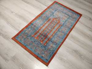 Halı Sarayı Asya Namazlık Seccade İnce 503OM7 Kiremit Mavi Simli 65x115 cm