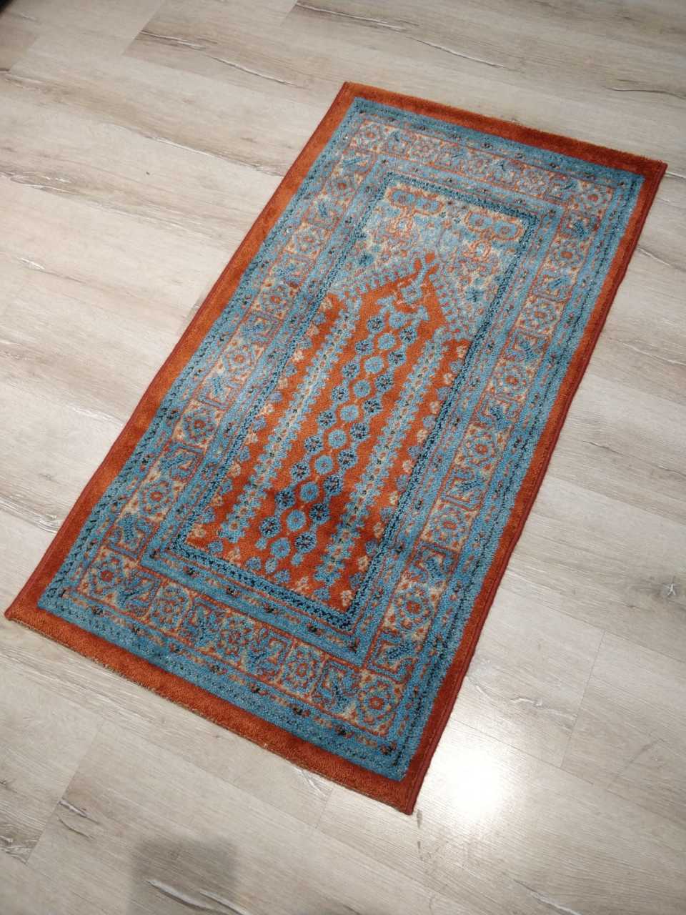 1+1 = 2 Adet Halı Sarayı Asya Namazlık Seccade İnce 503OM7 Kiremit Mavi Simli 65x115 cm