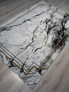 Halı Sarayı Palet SH315LJ Mermer Desen SiyahBeyaz Salon Halısı 160x230 cm
