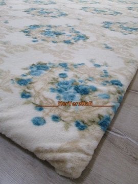 Soft Krem Mavi Gül Sepeti Halı Örtüsü 160x230cm Halıya 3.68m²